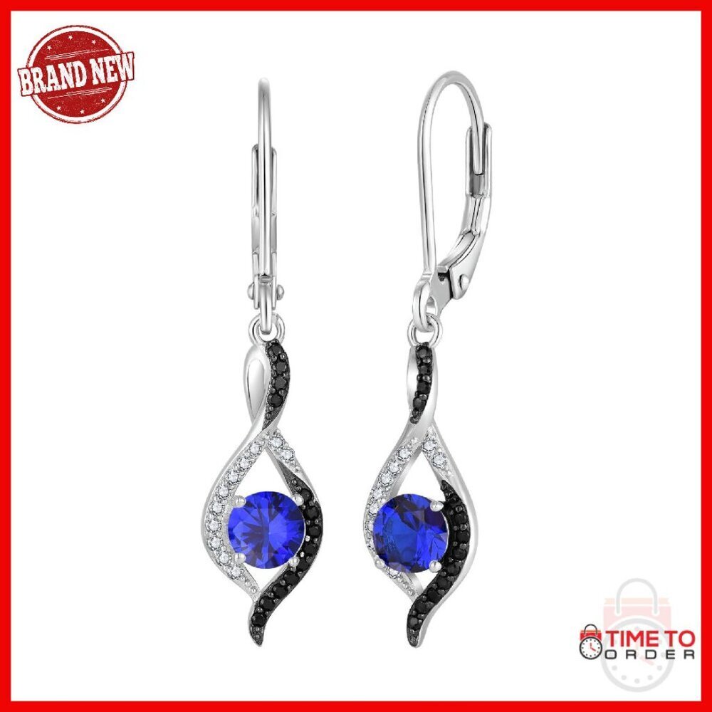 Sterling Silver Leverback Dangle Earrings with Cubic Zirconia Gemstone